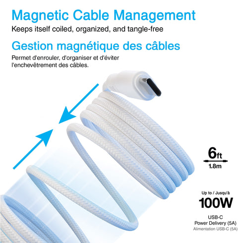 Naztech 6 ft (180cm) ReCoil USB-C to USB-C Magnetic Braided Cable 16049